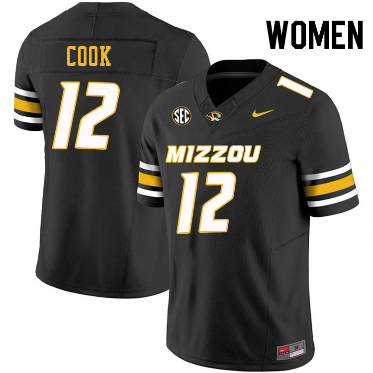 Women #12 Brady Cook Missouri Tigers College Football Jerseys Stitched-Black